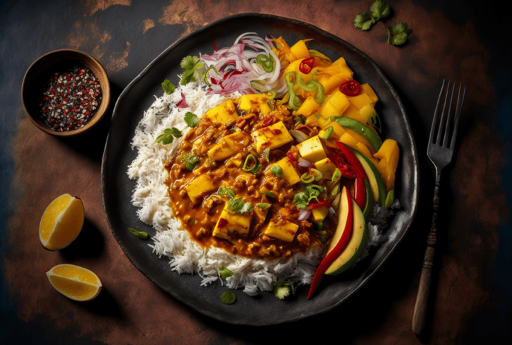 Veganes Mango-Chutney-Curry mit Tofu und Reis